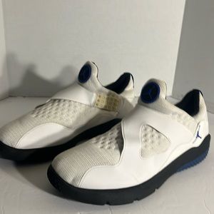 Jordan White and Black Slip-On Sneakers with Blue Accents